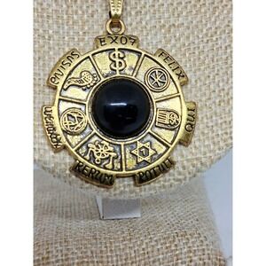 Vintage Kabbalah Solomon Seal Amulet Esoteric Pendant Necklace New Age Gold Tone